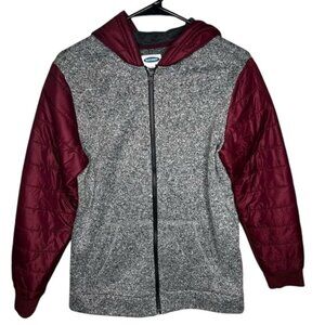 Old Navy Lightweight Boys Gray & Maroon Quilted Sleeve Hoodie Jacket Size XXL 18